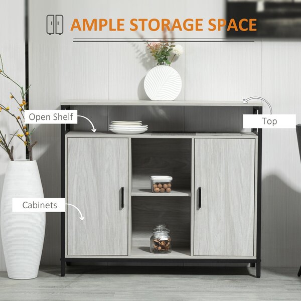 HOMCOM Kitchen Storage Cabinets, Contemporary Style, Steel-Framed, Living room sideboard with Adjustable Shelves & 2 Doors, Light Grey Aosom UK