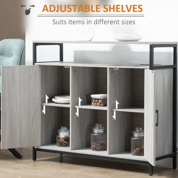 HOMCOM Kitchen Storage Cabinets, Contemporary Style, Steel-Framed, Living room sideboard with Adjustable Shelves & 2 Doors, Light Grey Aosom UK