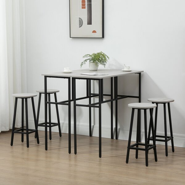 HOMCOM Bar Table and Stools, 2 Breakfast Tables with 4 Stools, Counter Height Dining Tables & Chairs for Kitchen, Living Room, Grey Aosom UK