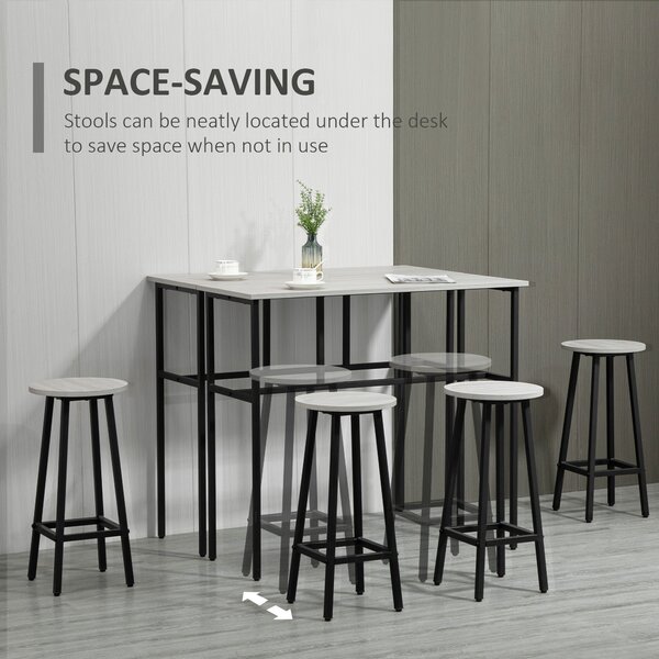 HOMCOM Bar Table and Stools, 2 Breakfast Tables with 4 Stools, Counter Height Dining Tables & Chairs for Kitchen, Living Room, Grey Aosom UK