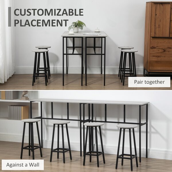 HOMCOM Bar Table and Stools, 2 Breakfast Tables with 4 Stools, Counter Height Dining Tables & Chairs for Kitchen, Living Room, Grey Aosom UK