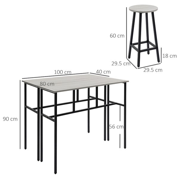HOMCOM Bar Table and Stools, 2 Breakfast Tables with 4 Stools, Counter Height Dining Tables & Chairs for Kitchen, Living Room, Grey Aosom UK