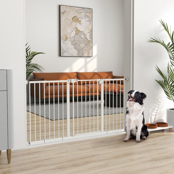 PawHut Pet Gate: Adjustable Pressure Fit with Auto-Close Door for Furry Friends, 74-148cm Wide, Pristine White Aosom UK