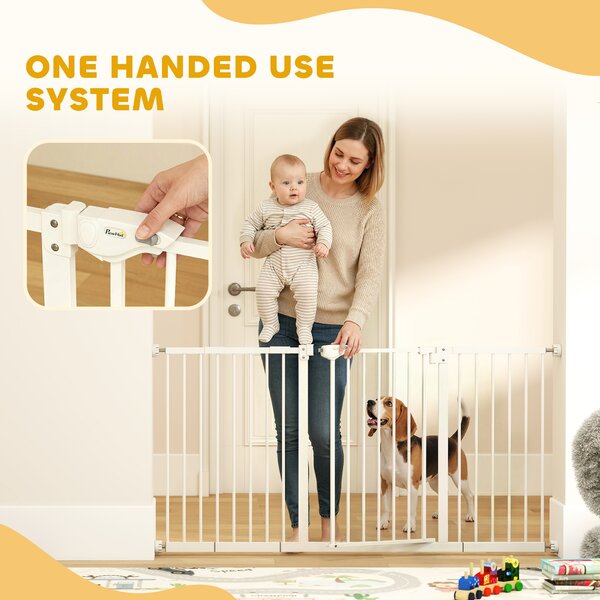 PawHut Pet Gate: Adjustable Pressure Fit with Auto-Close Door for Furry Friends, 74-148cm Wide, Pristine White Aosom UK