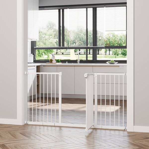 PawHut Pet Gate: Adjustable Pressure Fit with Auto-Close Door for Furry Friends, 74-148cm Wide, Pristine White Aosom UK