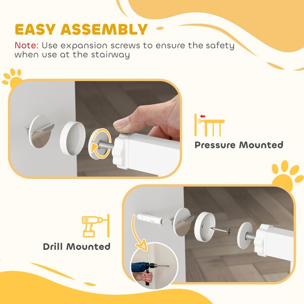 PawHut Pet Gate: Adjustable Pressure Fit with Auto-Close Door for Furry Friends, 74-148cm Wide, Pristine White Aosom UK