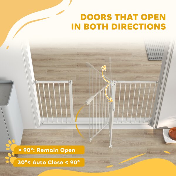 PawHut Pet Gate: Adjustable Pressure Fit with Auto-Close Door for Furry Friends, 74-148cm Wide, Pristine White Aosom UK