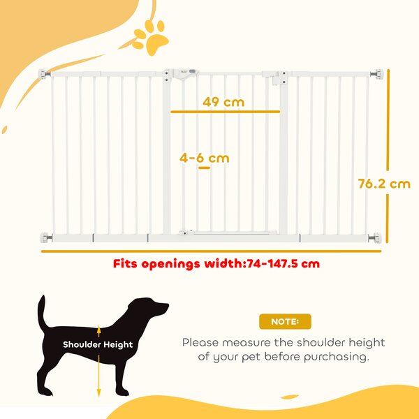 PawHut Pet Gate: Adjustable Pressure Fit with Auto-Close Door for Furry Friends, 74-148cm Wide, Pristine White Aosom UK