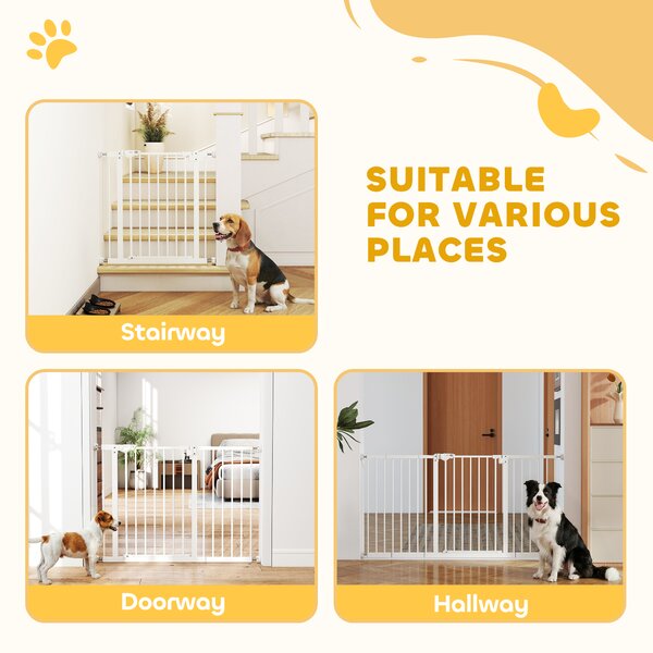 PawHut Pet Gate: Adjustable Pressure Fit with Auto-Close Door for Furry Friends, 74-148cm Wide, Pristine White Aosom UK