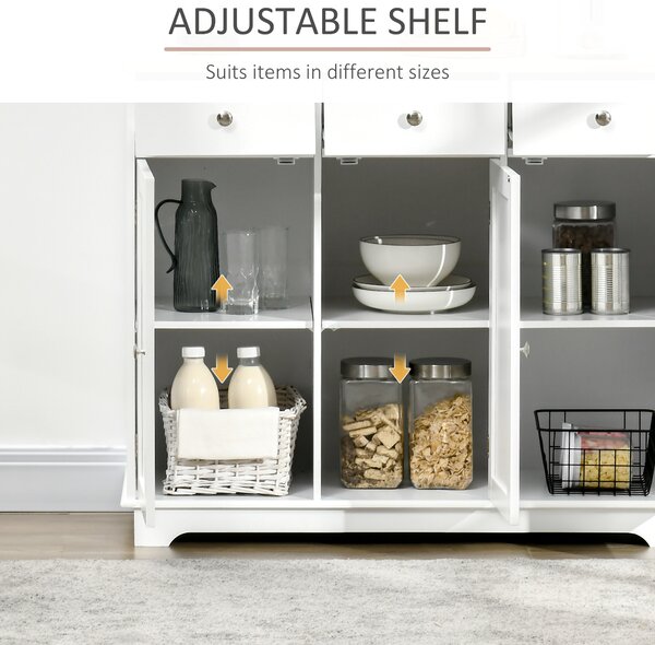 HOMCOM Modern Sideboard with Rubberwood Top, Buffet Cabinet with Storage Cabinets, Drawers and Adjustable Shelves for Living Room, White Aosom UK
