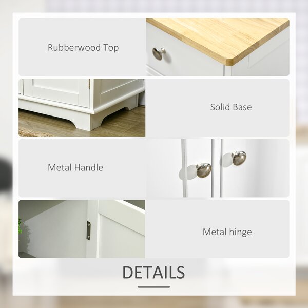 HOMCOM Modern Sideboard with Rubberwood Top, Buffet Cabinet with Storage Cabinets, Drawers and Adjustable Shelves for Living Room, White Aosom UK