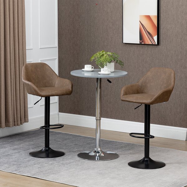 HOMCOM Adjustable Bar Chair Set of 2 w/ Footrest and Backrest, PU Leather Steel Base, Swivel Bar Stools for Kitchen Counter, Dark Brown Aosom UK