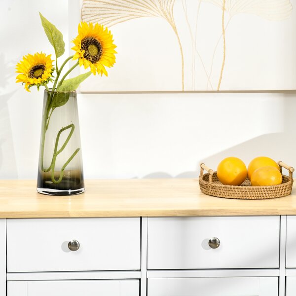 HOMCOM Modern Sideboard with Rubberwood Top, Buffet Cabinet with Storage Cabinets, Drawers and Adjustable Shelves for Living Room, White Aosom UK