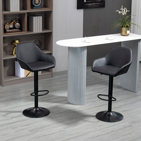HOMCOM Bar Stools Set of 2, Height Adjustable Swivel Barstools, PU Leather Kitchen Stools with Backs, Armrests and Footrest, Black Aosom UK