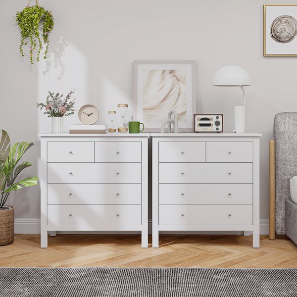 HOMCOM White Storage Cabinet with 5 Drawers, Chest of Drawers with Metal Handles and Runners for Bedroom Living room, Nursery, Closet Aosom UK