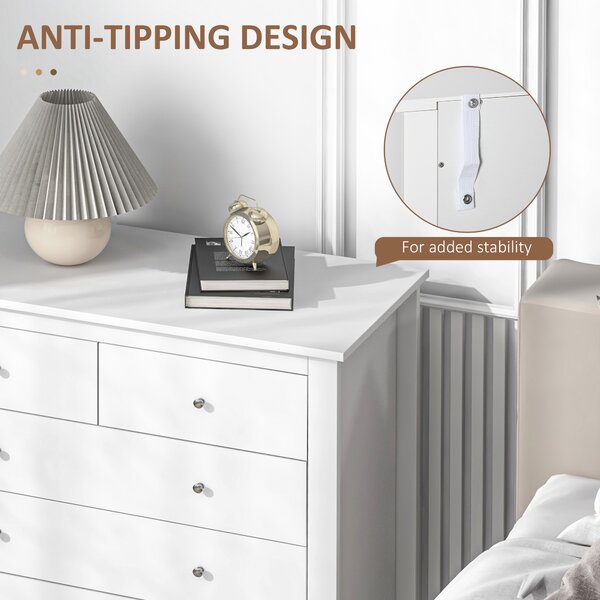 HOMCOM White Storage Cabinet with 5 Drawers, Chest of Drawers with Metal Handles and Runners for Bedroom Living room, Nursery, Closet Aosom UK