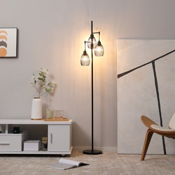 HOMCOM Industrial Floor Lights with Metal lampshades, 3-Light Floor Standing Lamp for Living Room, Bedroom, Dinging Room, Study, Black Aosom UK