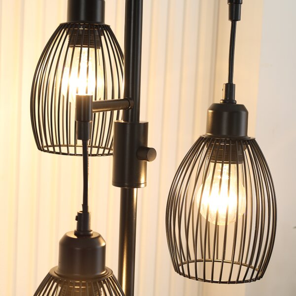 HOMCOM Industrial Floor Lights with Metal lampshades, 3-Light Floor Standing Lamp for Living Room, Bedroom, Dinging Room, Study, Black Aosom UK