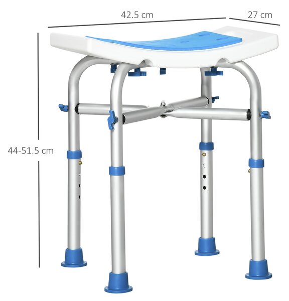 HOMCOM Shower Serenity: Adjustable Padded Stool, Non-Slip with Handle, Sapphire Blue Aosom UK