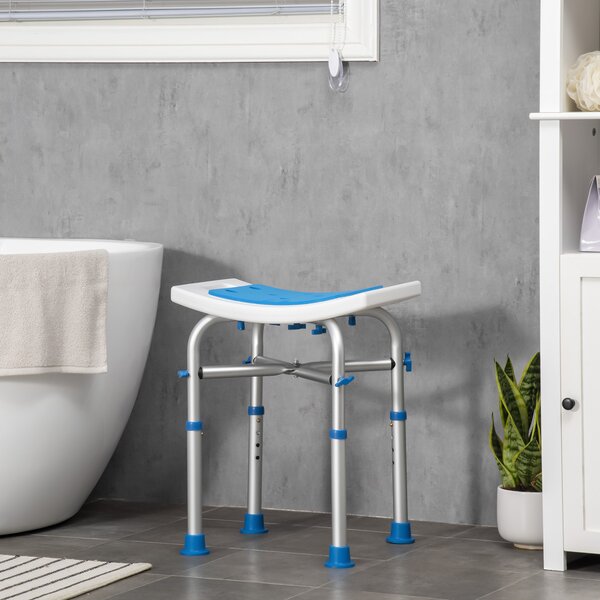HOMCOM Shower Serenity: Adjustable Padded Stool, Non-Slip with Handle, Sapphire Blue Aosom UK