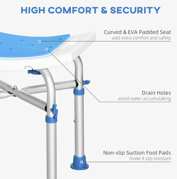 HOMCOM Shower Serenity: Adjustable Padded Stool, Non-Slip with Handle, Sapphire Blue Aosom UK