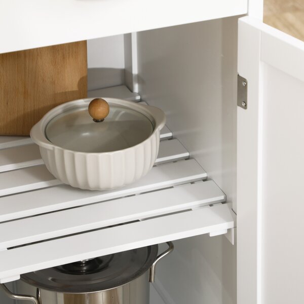 HOMCOM Compact Kitchen Trolley Utility Cart on Wheels with Wine Rack, Drawer, Open Shelf and Storage Cabinet for Dining Room, White Aosom UK