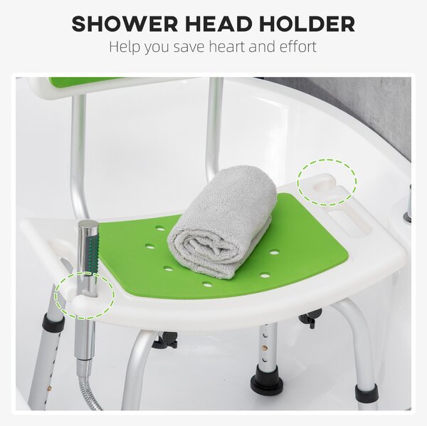 HOMCOM Shower Chair, 6-Level Height Adjustable Shower Stool with Backrest, Curved Seat, Anti-slip Foot Pads, 136kg Capacity, Green