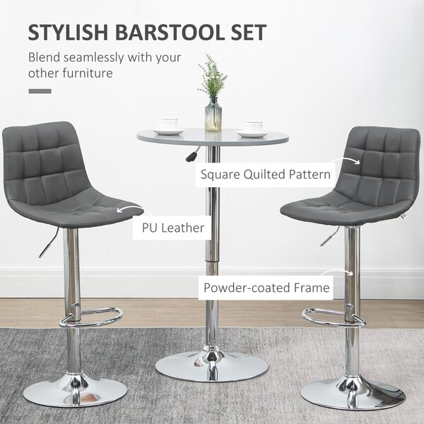 HOMCOM Bar Chair Set of 2, Adjustable Breakfast Dining Stools for Kitchen, Modern Counter Barstools with 360° Swivel and Footrest, Grey Aosom UK