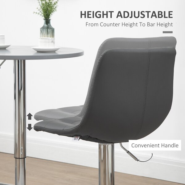 HOMCOM Bar Chair Set of 2, Adjustable Breakfast Dining Stools for Kitchen, Modern Counter Barstools with 360° Swivel and Footrest, Grey Aosom UK