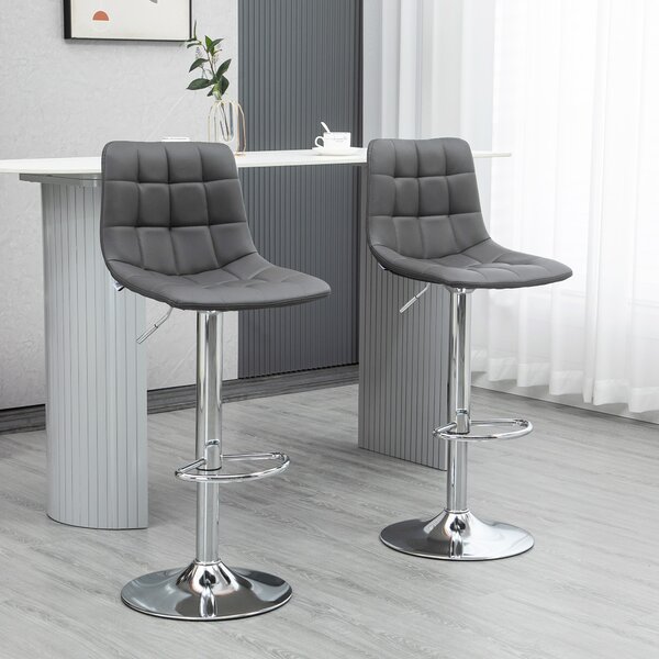 HOMCOM Bar Chair Set of 2, Adjustable Breakfast Dining Stools for Kitchen, Modern Counter Barstools with 360° Swivel and Footrest, Grey Aosom UK