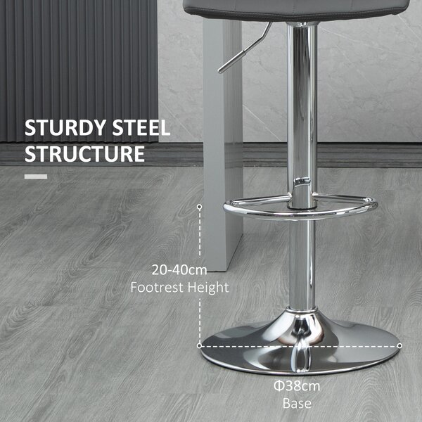 HOMCOM Bar Chair Set of 2, Adjustable Breakfast Dining Stools for Kitchen, Modern Counter Barstools with 360° Swivel and Footrest, Grey Aosom UK
