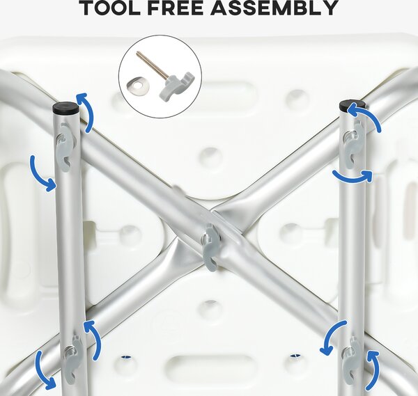 HOMCOM Shower Stools Shower Seat, EVA Padded, Height Adjustable with Back and Arms, 4 Suction Foot Pads, Blue Aosom UK
