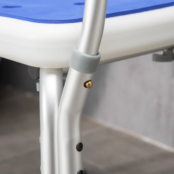 HOMCOM Shower Stools Shower Seat, EVA Padded, Height Adjustable with Back and Arms, 4 Suction Foot Pads, Blue Aosom UK
