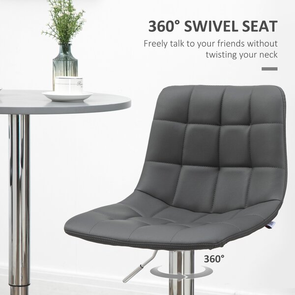 HOMCOM Bar Chair Set of 2, Adjustable Breakfast Dining Stools for Kitchen, Modern Counter Barstools with 360° Swivel and Footrest, Grey Aosom UK