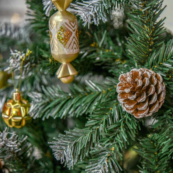 HOMCOM 5FT Artificial Christmas Tree with Pine Cones, Holiday Home Xmas Decoration Automatic Open, Green Aosom UK