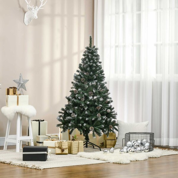 HOMCOM 5FT Artificial Christmas Tree with Pine Cones, Holiday Home Xmas Decoration Automatic Open, Green Aosom UK