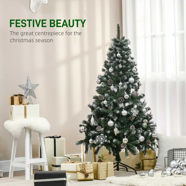 HOMCOM 5FT Artificial Christmas Tree with Pine Cones, Holiday Home Xmas Decoration Automatic Open, Green Aosom UK