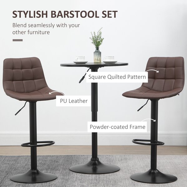 HOMCOM Adjustable Bar Chair Set of 2, Counter Height Bar Stools Dining Chairs 360° Swivel with Footrest for Home Pub and Kitchen, Brown Aosom UK
