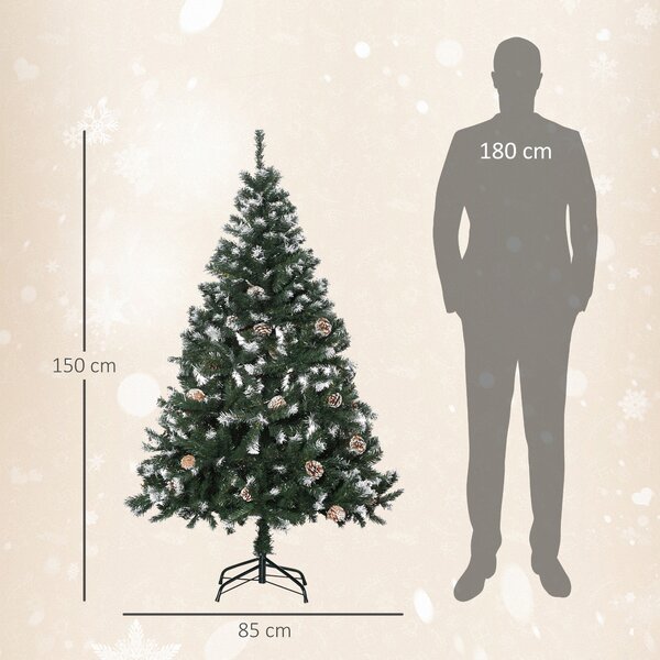 HOMCOM 5FT Artificial Christmas Tree with Pine Cones, Holiday Home Xmas Decoration Automatic Open, Green Aosom UK