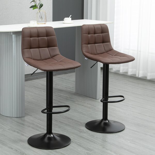 HOMCOM Adjustable Bar Chair Set of 2, Counter Height Bar Stools Dining Chairs 360° Swivel with Footrest for Home Pub and Kitchen, Brown Aosom UK