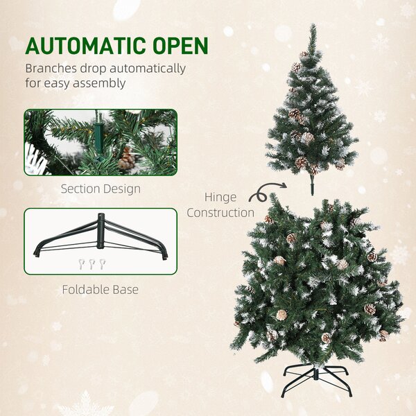 HOMCOM 5FT Artificial Christmas Tree with Pine Cones, Holiday Home Xmas Decoration Automatic Open, Green Aosom UK