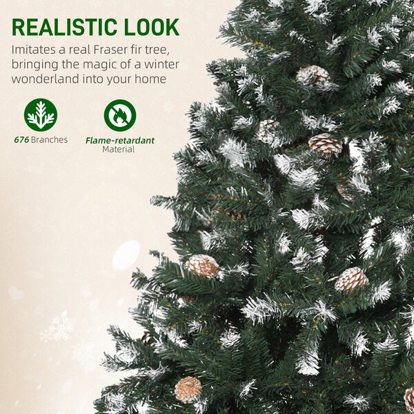 HOMCOM 5FT Artificial Christmas Tree with Pine Cones, Holiday Home Xmas Decoration Automatic Open, Green Aosom UK