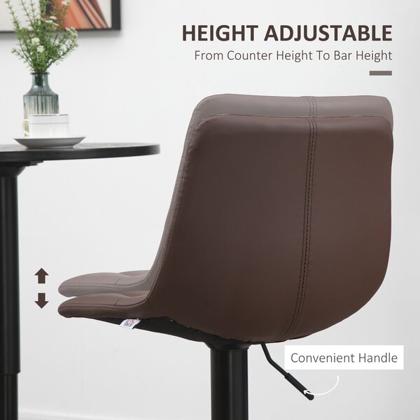 HOMCOM Adjustable Bar Chair Set of 2, Counter Height Bar Stools Dining Chairs 360° Swivel with Footrest for Home Pub and Kitchen, Brown Aosom UK
