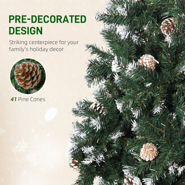HOMCOM 5FT Artificial Christmas Tree with Pine Cones, Holiday Home Xmas Decoration Automatic Open, Green Aosom UK