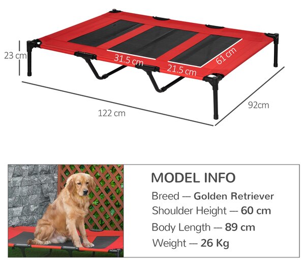 PawHut Elevated Pet Cot: Breathable Mesh Cooling Dog Bed for Indoor & Outdoor Use, X-Large 122x92x23cm, Red Aosom UK