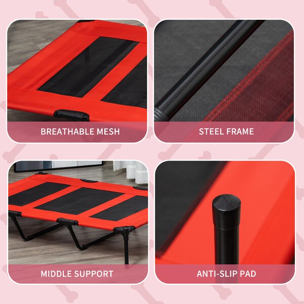 PawHut Elevated Pet Cot: Breathable Mesh Cooling Dog Bed for Indoor & Outdoor Use, X-Large 122x92x23cm, Red Aosom UK
