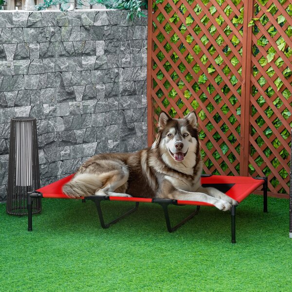 PawHut Elevated Pet Cot: Breathable Mesh Cooling Dog Bed for Indoor & Outdoor Use, X-Large 122x92x23cm, Red Aosom UK