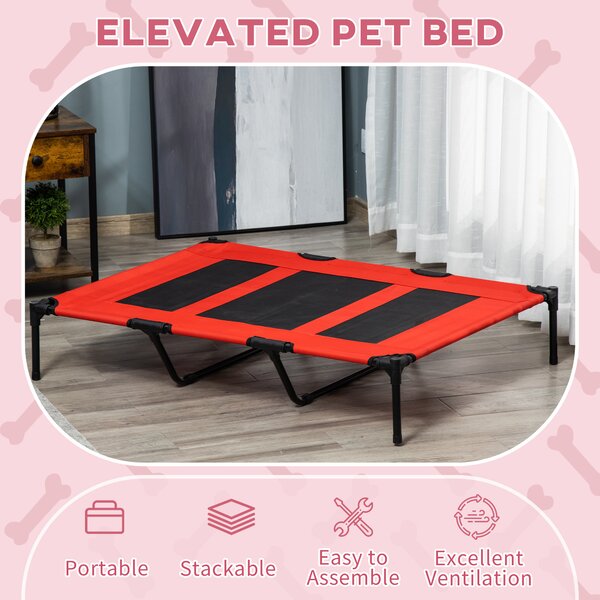 PawHut Elevated Pet Cot: Breathable Mesh Cooling Dog Bed for Indoor & Outdoor Use, X-Large 122x92x23cm, Red Aosom UK