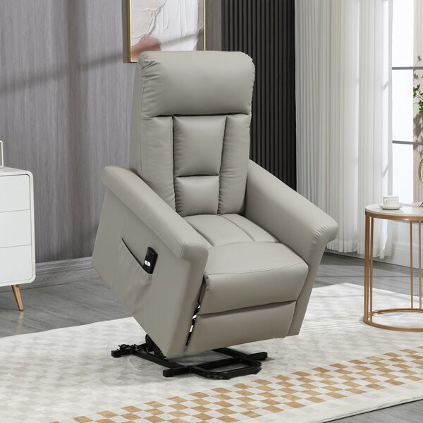 HOMCOM Power Lift Chair, PU Leather Recliner Sofa Chair for Elderly with Remote Control, Side Pocket, Grey Aosom UK