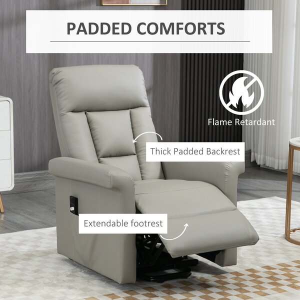 HOMCOM Power Lift Chair, PU Leather Recliner Sofa Chair for Elderly with Remote Control, Side Pocket, Grey Aosom UK